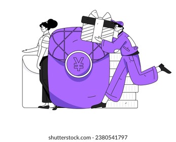 Use red envelopes to attract new customers and promote activity. Flat vector character concept illustration
