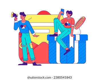 Use red envelopes to attract new customers and promote activity. Flat vector character concept illustration
