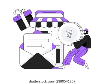 Use red envelopes to attract new customers and promote activity. Flat vector character concept illustration
