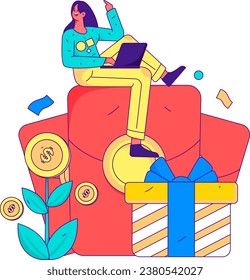 Use red envelopes to attract new customers and promote activity. Flat vector character concept illustration
