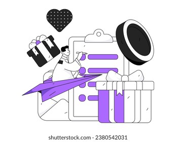 Use red envelopes to attract new customers and promote activity. Flat vector character concept illustration
