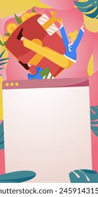 Use red envelopes to attract new customers and promote activity. Flat vector character concept illustration
