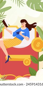 Use red envelopes to attract new customers and promote activity. Flat vector character concept illustration
