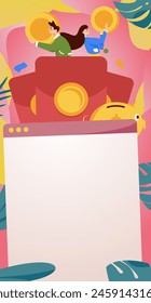 Use red envelopes to attract new customers and promote activity. Flat vector character concept illustration
