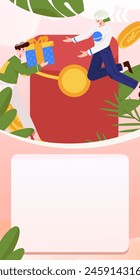 Use red envelopes to attract new customers and promote activity. Flat vector character concept illustration
