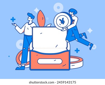 Use red envelopes to attract new customers and promote activity. Flat vector character concept illustration
