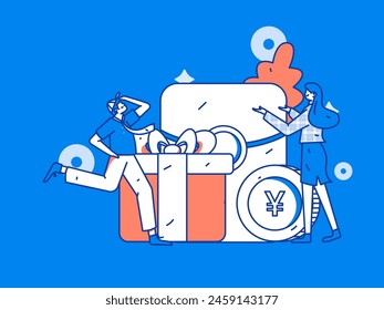 Utilice sobres rojos para atraer nuevos clientes y promover la actividad. Ilustración de concepto de personaje de Vector plano
