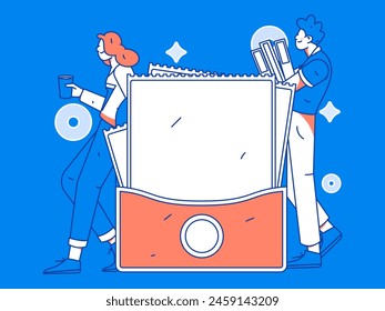 Use red envelopes to attract new customers and promote activity. Flat vector character concept illustration
