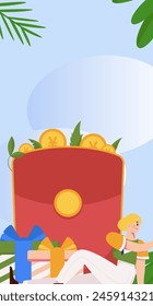 Use red envelopes to attract new customers and promote activity. Flat vector character concept illustration
