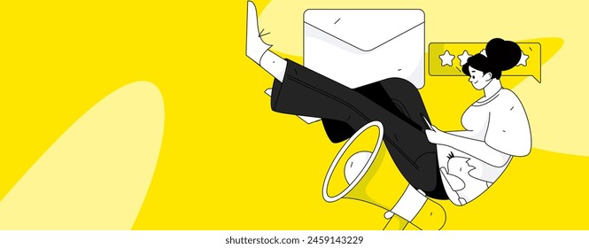Use red envelopes to attract new customers and promote activity. Flat vector character concept illustration

