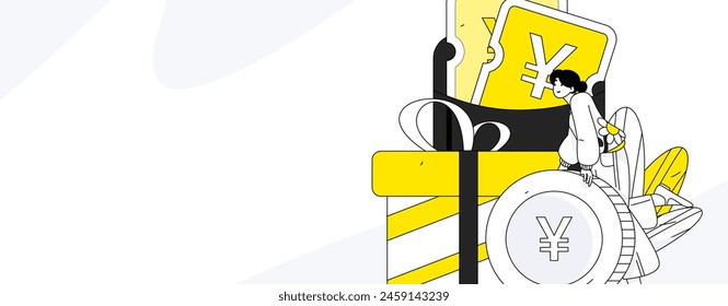 Use red envelopes to attract new customers and promote activity. Flat vector character concept illustration
