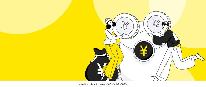 Use red envelopes to attract new customers and promote activity. Flat vector character concept illustration

