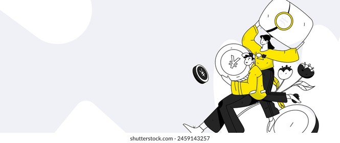 Utilice sobres rojos para atraer nuevos clientes y promover la actividad. Ilustración de concepto de personaje de Vector plano
