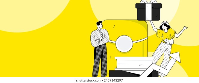 Utilice sobres rojos para atraer nuevos clientes y promover la actividad. Ilustración de concepto de personaje de Vector plano
