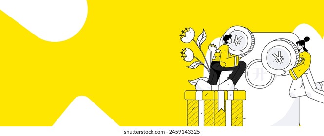 Use red envelopes to attract new customers and promote activity. Flat vector character concept illustration
