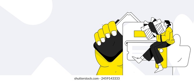 Use red envelopes to attract new customers and promote activity. Flat vector character concept illustration
