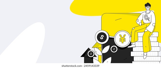 Use red envelopes to attract new customers and promote activity. Flat vector character concept illustration
