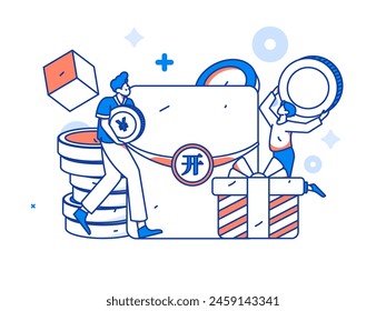 Use red envelopes to attract new customers and promote activity. Flat vector character concept illustration
