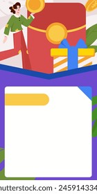 Use red envelopes to attract new customers and promote activity. Flat vector character concept illustration
