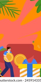 Use red envelopes to attract new customers and promote activity. Flat vector character concept illustration
