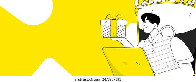 Use red envelopes to attract new customers and promote activity. Flat vector character concept illustration
