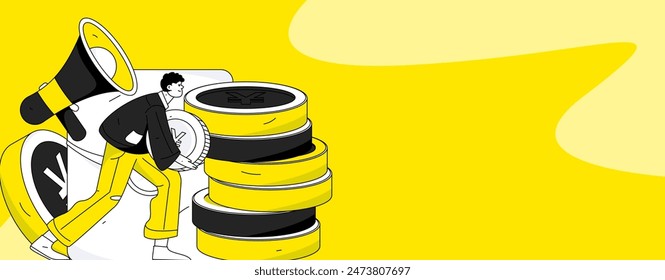 Use red envelopes to attract new customers and promote activity. Flat vector character concept illustration
