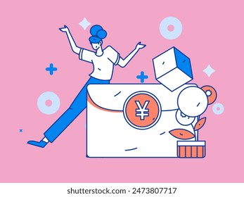 Utilice sobres rojos para atraer nuevos clientes y promover la actividad. Ilustración de concepto de personaje de Vector plano
