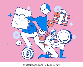 Use red envelopes to attract new customers and promote activity. Flat vector character concept illustration
