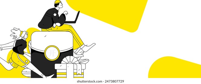 Use red envelopes to attract new customers and promote activity. Flat vector character concept illustration
