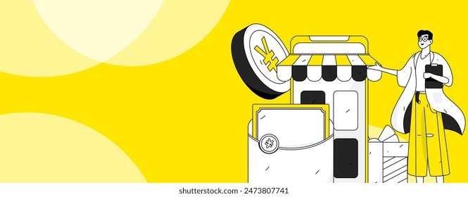 Use red envelopes to attract new customers and promote activity. Flat vector character concept illustration
