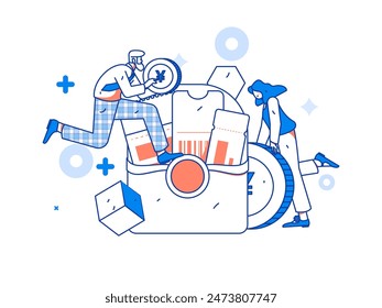 Utilice sobres rojos para atraer nuevos clientes y promover la actividad. Ilustración de concepto de personaje de Vector plano

