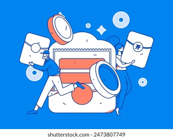 Use red envelopes to attract new customers and promote activity. Flat vector character concept illustration
