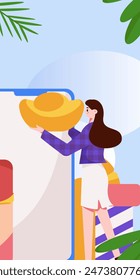 Use red envelopes to attract new customers and promote activity. Flat vector character concept illustration
