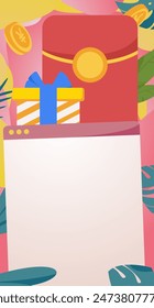 Use red envelopes to attract new customers and promote activity. Flat vector character concept illustration
