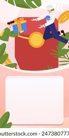 Use red envelopes to attract new customers and promote activity. Flat vector character concept illustration
