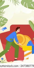 Use red envelopes to attract new customers and promote activity. Flat vector character concept illustration

