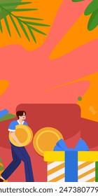 Use red envelopes to attract new customers and promote activity. Flat vector character concept illustration
