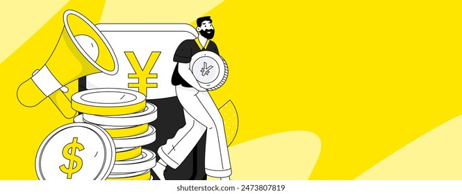 Use red envelopes to attract new customers and promote activity. Flat vector character concept illustration
