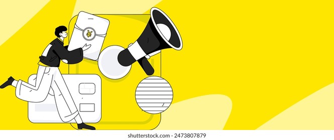 Use red envelopes to attract new customers and promote activity. Flat vector character concept illustration
