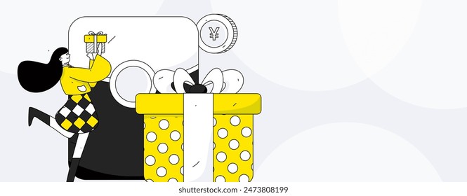 Use red envelopes to attract new customers and promote activity. Flat vector character concept illustration
