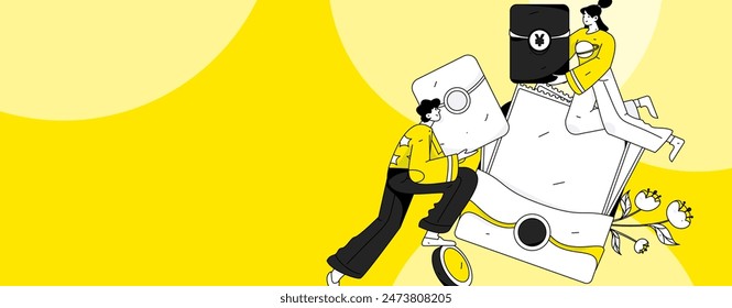 Use red envelopes to attract new customers and promote activity. Flat vector character concept illustration

