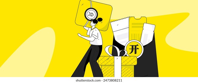 Use red envelopes to attract new customers and promote activity. Flat vector character concept illustration
