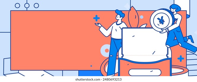 Use red envelopes to attract new customers and promote activity. Flat vector character concept illustration
