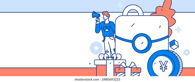 Use red envelopes to attract new customers and promote activity. Flat vector character concept illustration
