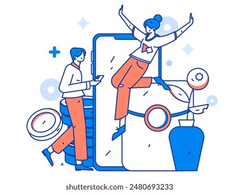 Use red envelopes to attract new customers and promote activity. Flat vector character concept illustration
