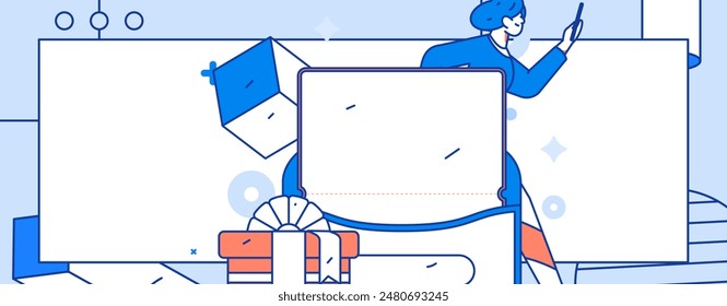 Use red envelopes to attract new customers and promote activity. Flat vector character concept illustration
