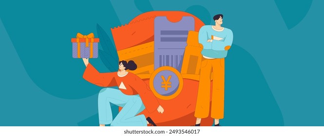 Use red envelopes to attract new customers and promote activity. Flat vector character concept illustration
