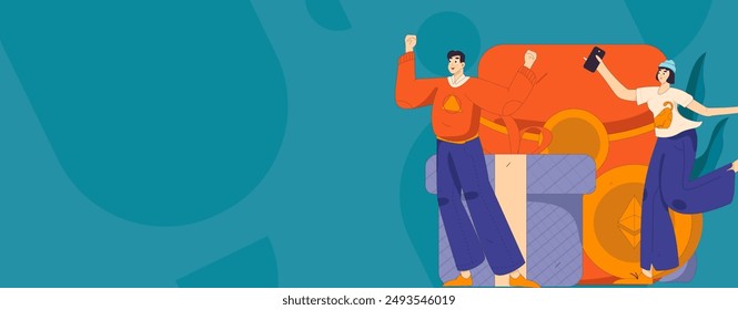 Use red envelopes to attract new customers and promote activity. Flat vector character concept illustration
