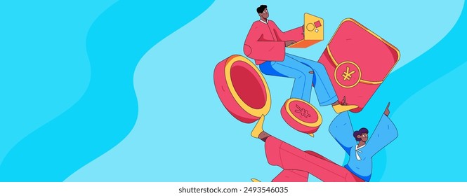 Use red envelopes to attract new customers and promote activity. Flat vector character concept illustration
