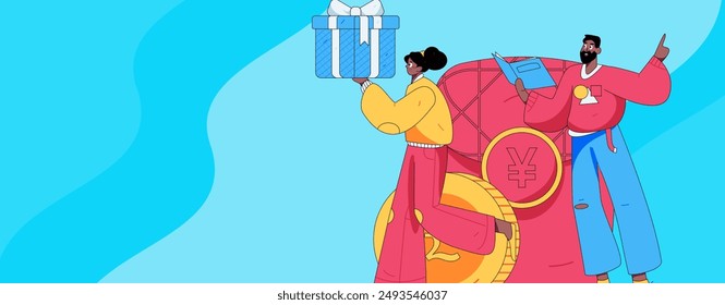 Use red envelopes to attract new customers and promote activity. Flat vector character concept illustration
